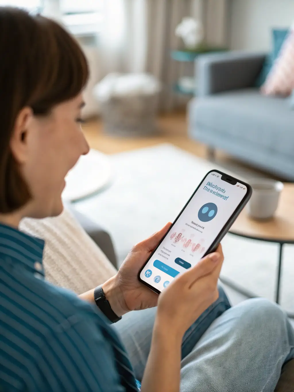 A voice interface with a friendly AI assistant engaging with a user on a smart device, showcasing Fidorai's Advanced Voicebots.